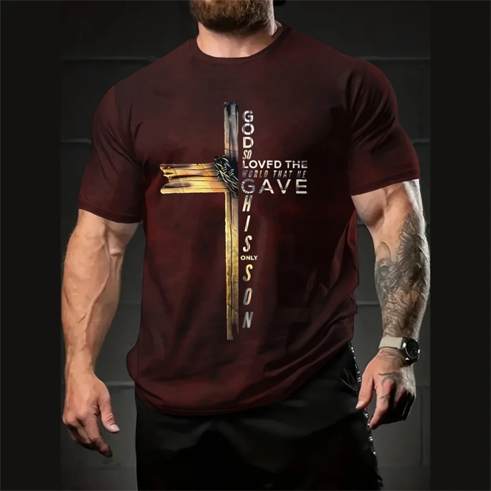 Jesus Cross Print Men T-Shirt Micro Elastic Quick Dry Streetwear