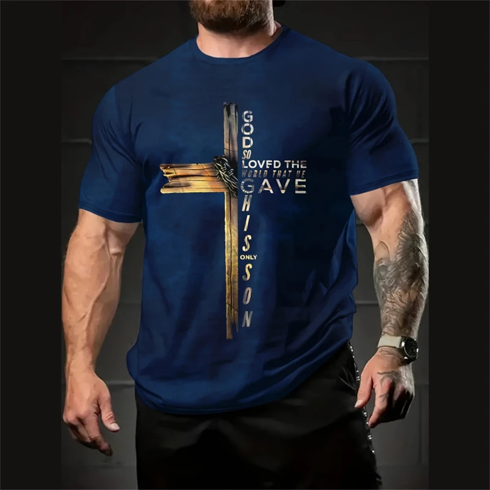 Jesus Cross Print Men T-Shirt Micro Elastic Quick Dry Streetwear
